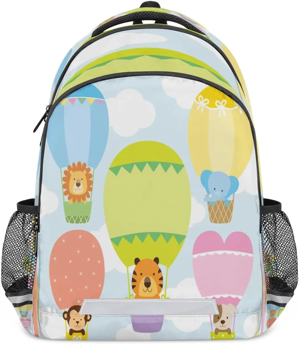 Hot Air Balloon Tiger Dog Laptop Backpack Lightweight College Backpack with Reflective Strip for Men Women Adult Casual Travel Hiking Gym Work Daypack