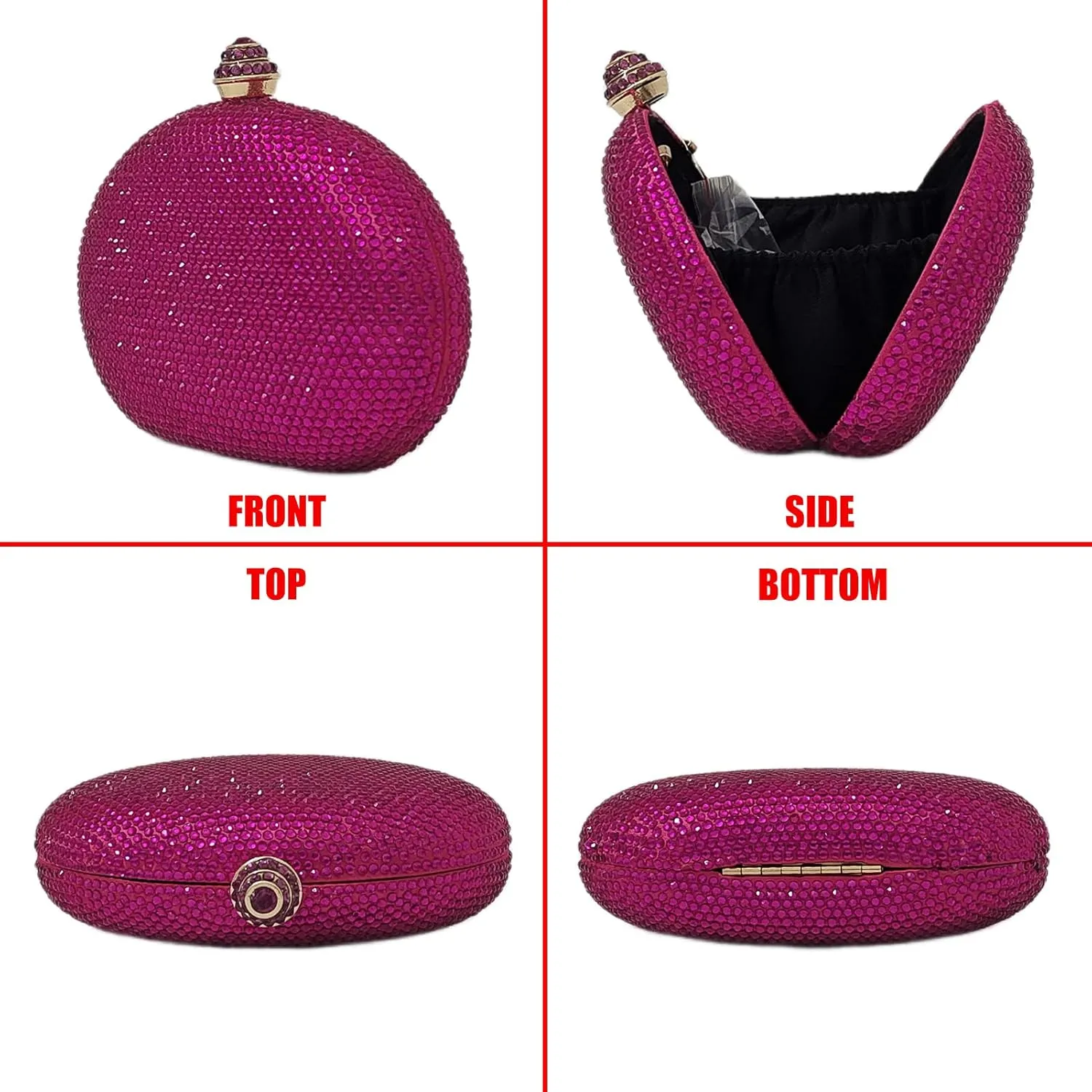 HUANG ZHUANG Egg Shape Crystal Clutch Purse Rhinestone Evening Bag for Women Party Wedding Cute Handbag