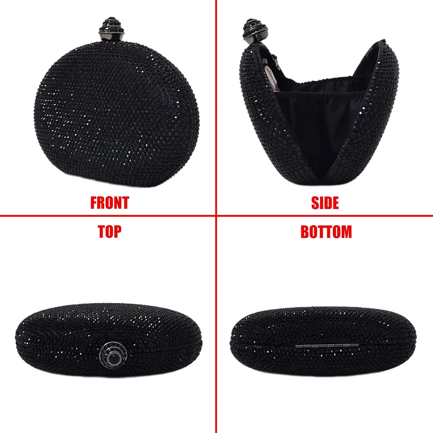 HUANG ZHUANG Egg Shape Crystal Clutch Purse Rhinestone Evening Bag for Women Party Wedding Cute Handbag