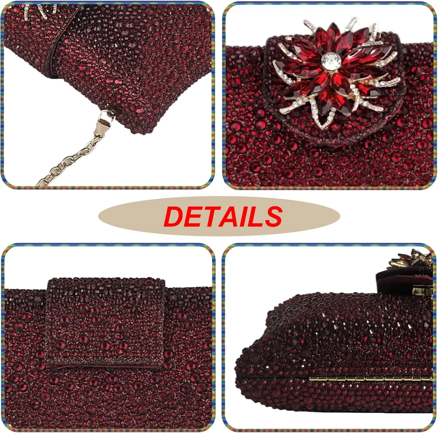 HUANG ZHUANG Elegant Flower Clutch Solid Rhinestone Handbags For Women Evening Bag Party Purse Bridal Prom Bag