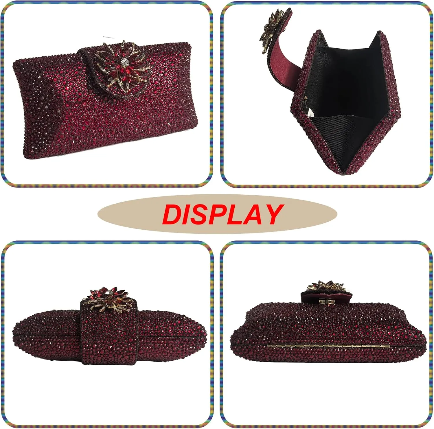 HUANG ZHUANG Elegant Flower Clutch Solid Rhinestone Handbags For Women Evening Bag Party Purse Bridal Prom Bag