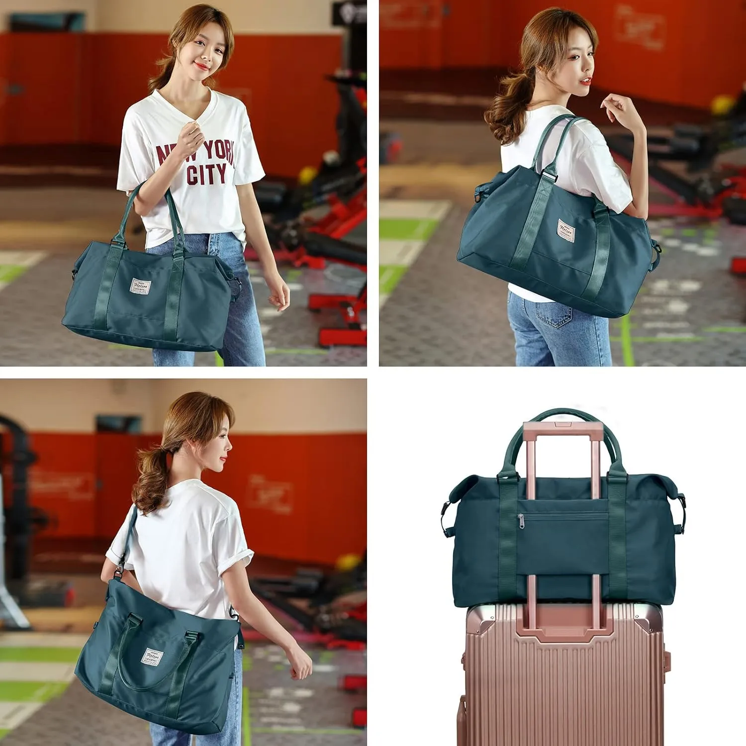 HYC00 Travel Duffel Bags for Women,Weekender Overnight Bag with Wet Pocket & Toiletry Bag,Carry On Personal Item Bag,Travel Tote Gym Bag,Peacock Blue,Large