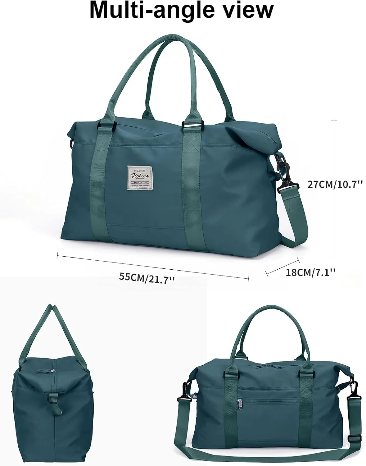 HYC00 Travel Duffel Bags for Women,Weekender Overnight Bag with Wet Pocket & Toiletry Bag,Carry On Personal Item Bag,Travel Tote Gym Bag,Peacock Blue,Large