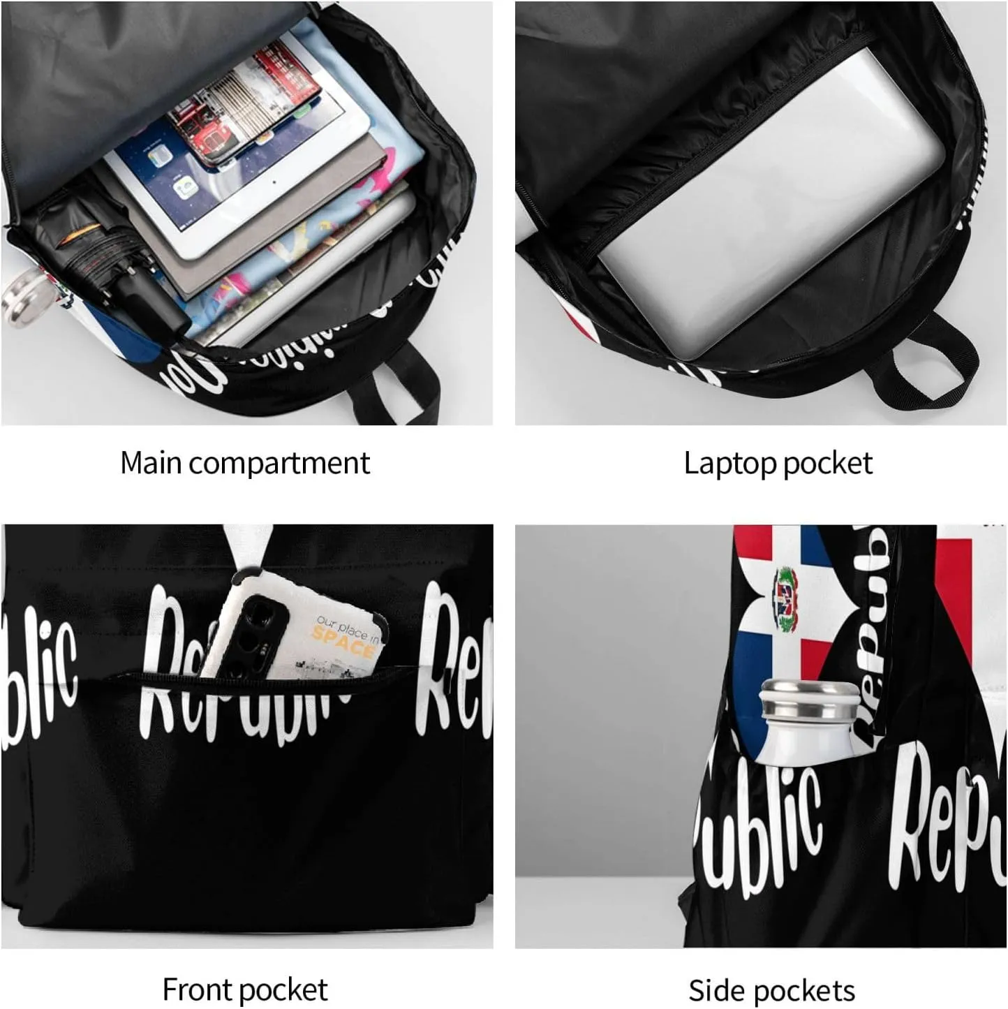 I Love Dominican Republic Large Travel Backpack Casual Backpacks Laptop Daypack Working Rucksack Lightweight Back Pack Sports Bag with Adjustable Shoulder Strap