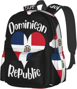 I Love Dominican Republic Large Travel Backpack Casual Backpacks Laptop Daypack Working Rucksack Lightweight Back Pack Sports Bag with Adjustable Shoulder Strap