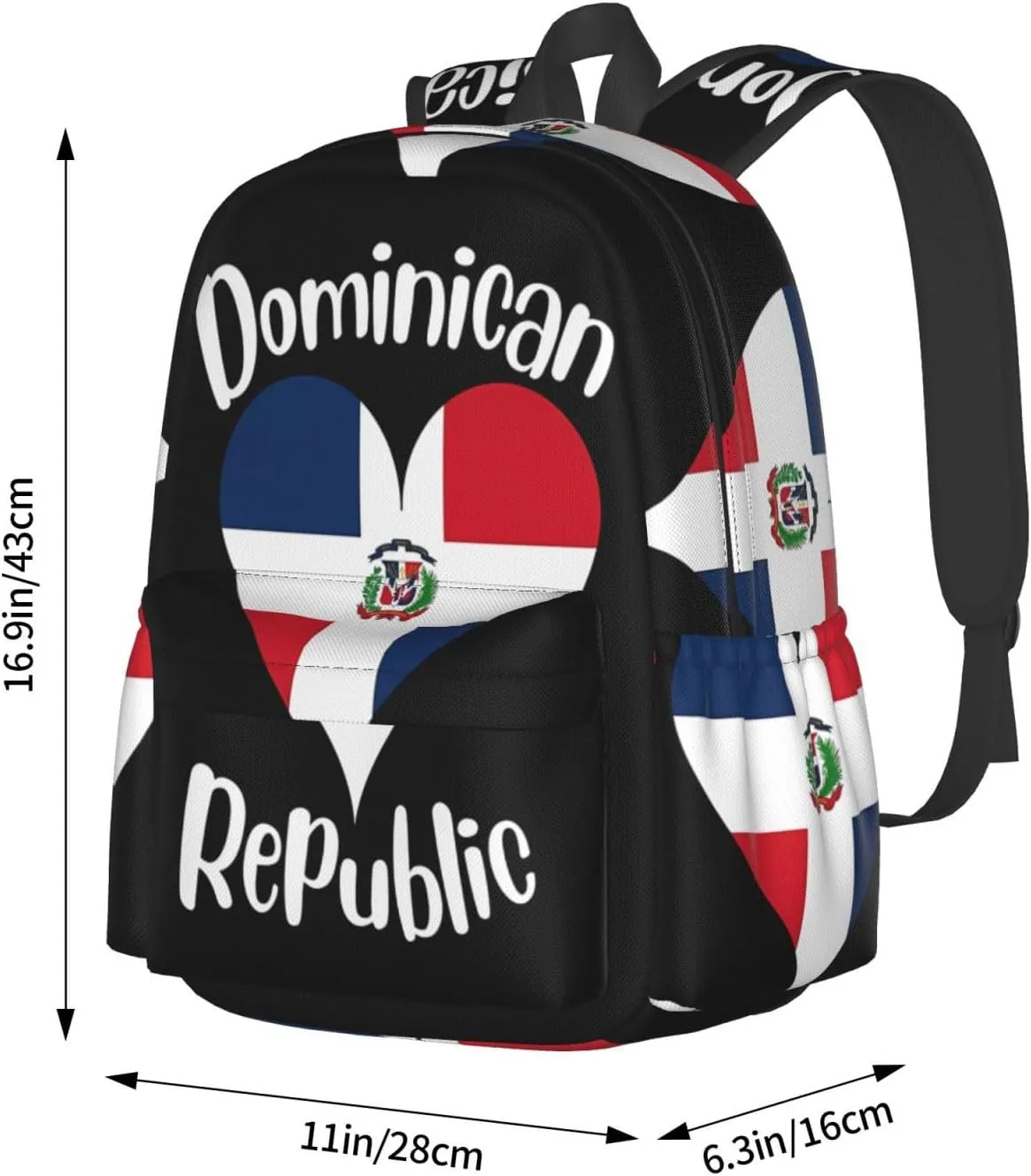 I Love Dominican Republic Large Travel Backpack Casual Backpacks Laptop Daypack Working Rucksack Lightweight Back Pack Sports Bag with Adjustable Shoulder Strap