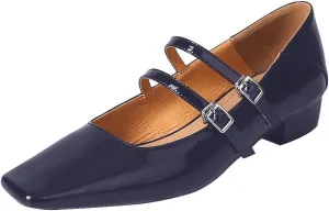 iadore Chic Women Square Toe Low Chunky Heel Shoes Straps with Buckle Fashion Patent Leather Daily Dress Pumps Size 5-12 US