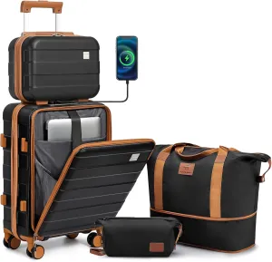 imiomo Carry on Luggage Airline Approved, Lightweight Hard Shell Carry-on Suitcase, 20 Inch Travel Luggage with Spinner Wheels and USB Port, Black Brown