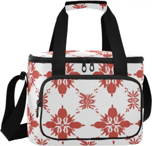 India Maltese Cross Pattern Red Large Capacity Insulated Cooler Tote Bag Hot or Cold Carrier Foldable Reusable Cooler Bags with Handles for Shopping Food Travel Beach Camping
