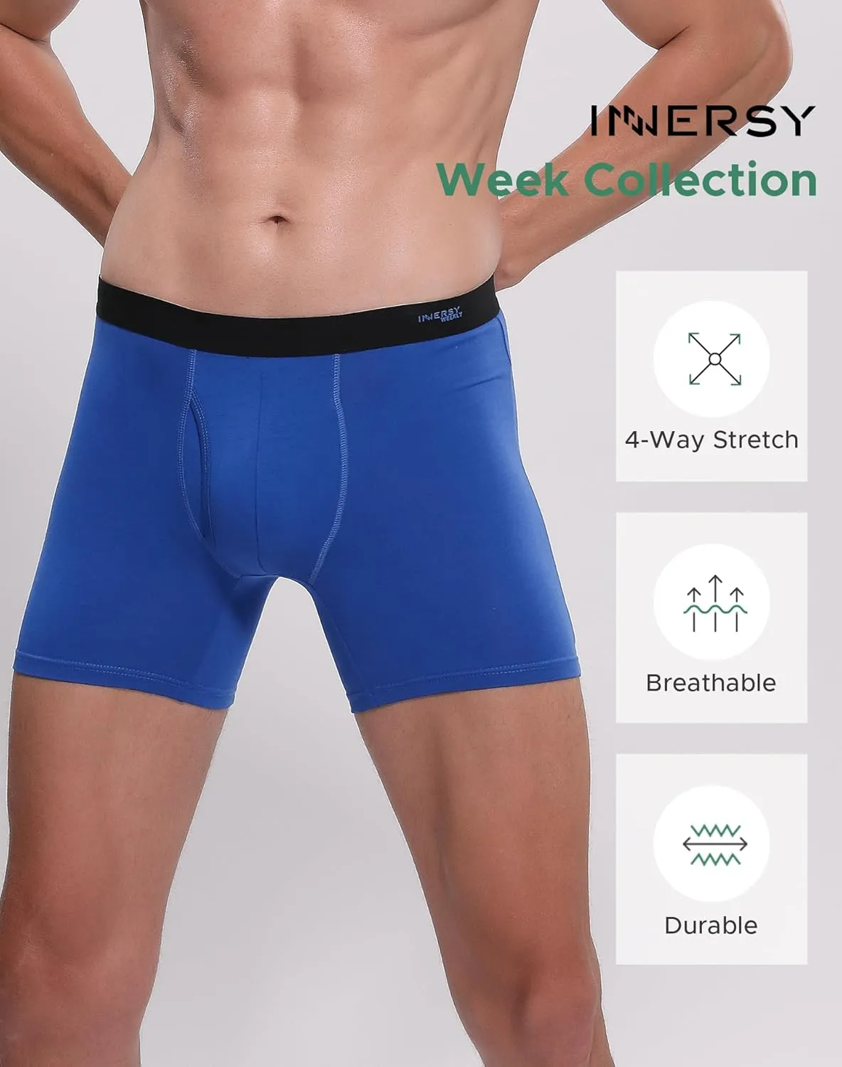 INNERSY Men's Boxer Briefs Cotton Stretchy Underwear 7 Pack for a Week