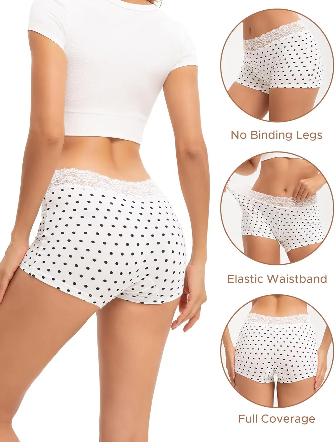INNERSY Women's Lace Underwear Cotton Soft Boyshorts Panties Boxer Briefs 3-Pack