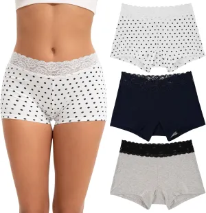 INNERSY Women's Lace Underwear Cotton Soft Boyshorts Panties Boxer Briefs 3-Pack