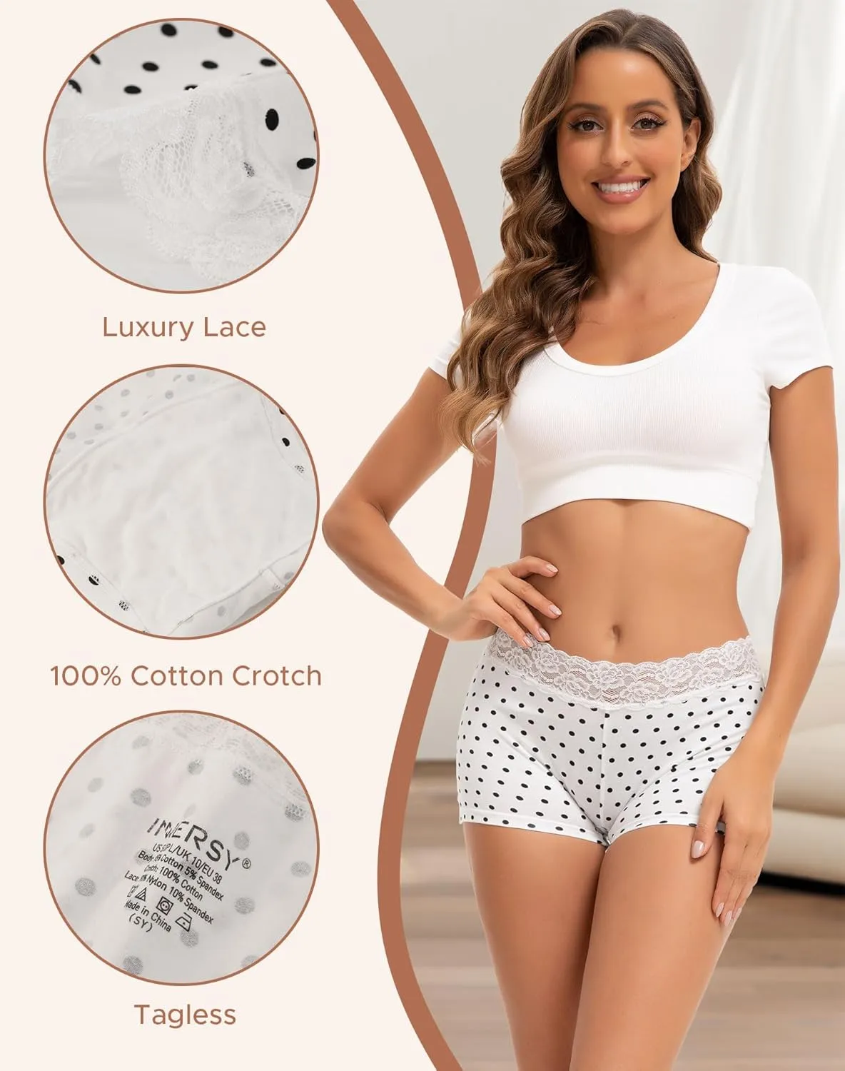 INNERSY Women's Lace Underwear Cotton Soft Boyshorts Panties Boxer Briefs 3-Pack