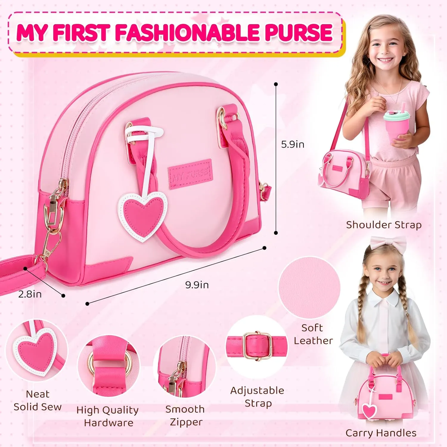 INNOCHEER Little Girls Purse, Kids Toy Purse with Pretend Makeup, Play Purse for Little Girls, Pretend Play Toddler Purse, Birthday Christmas Princess Gifts Toys for Girls 2 3 4 5 6 7 8 Year Old