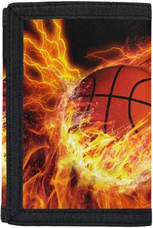 INSTANTARTS Basketball Wallet for Teen Boys Flame Card Holder Coin Purse Trifold Lightweight Money Organizer
