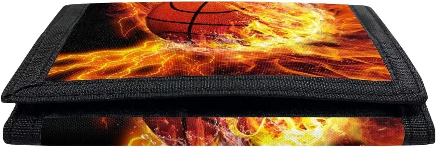 INSTANTARTS Basketball Wallet for Teen Boys Flame Card Holder Coin Purse Trifold Lightweight Money Organizer