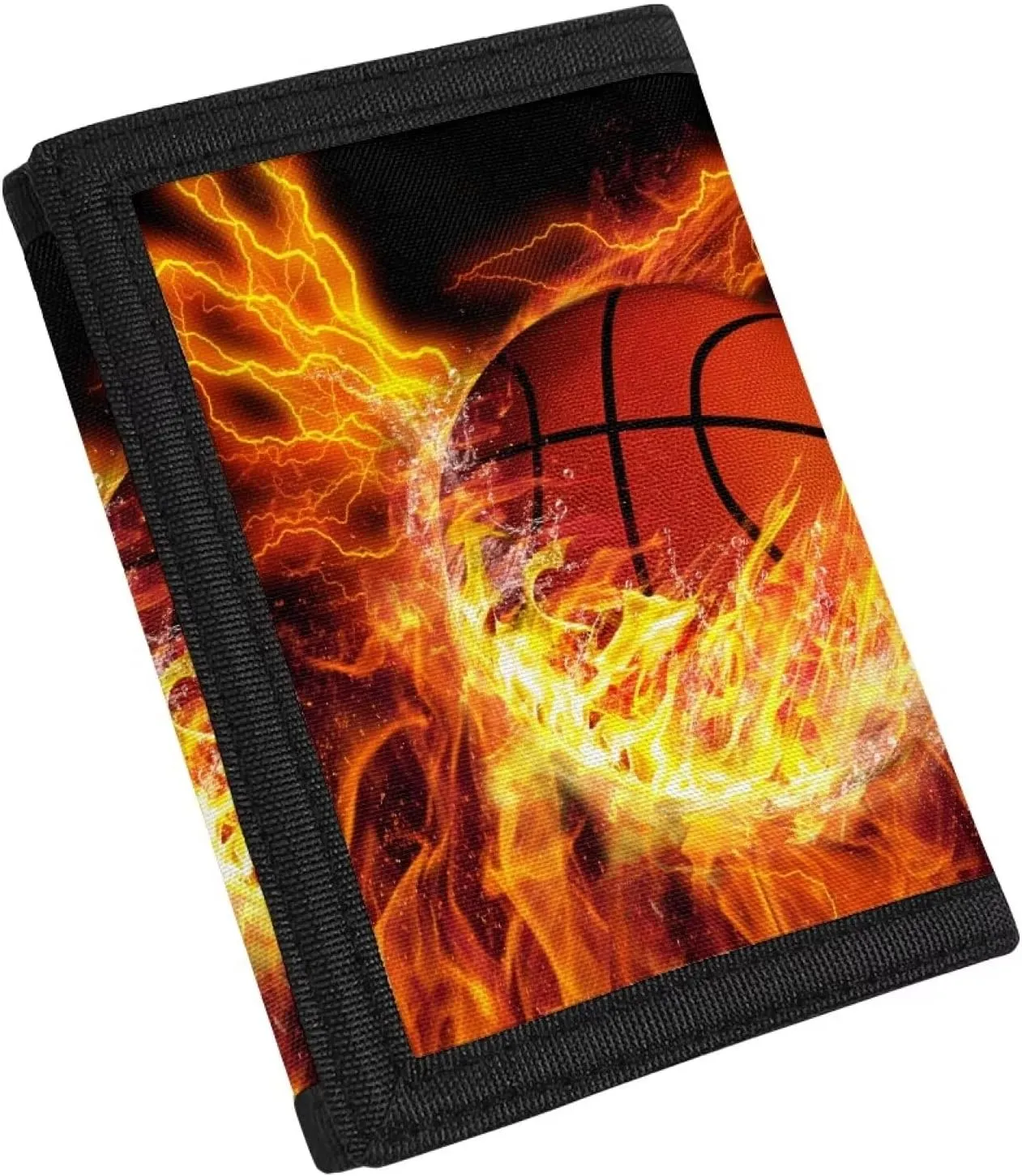 INSTANTARTS Basketball Wallet for Teen Boys Flame Card Holder Coin Purse Trifold Lightweight Money Organizer