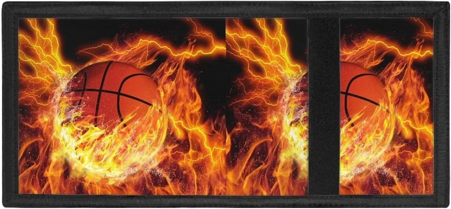 INSTANTARTS Basketball Wallet for Teen Boys Flame Card Holder Coin Purse Trifold Lightweight Money Organizer