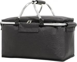 Insulated Cooler Lunch Bag Foldable Storage Basket Oxford Cloth Aluminum Alloy Frame Waterproof Thermal Container for Camping Picnic Outdoor Activitie(black)