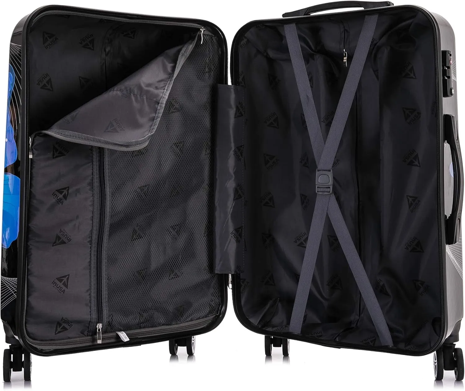 InUSA Black Butterfly Print Luggage with Spinner Wheels | Durable Lightweight Hardside Suitcase | Travel Bag with Handle and Trolley | 28-Inch Large Checked luggage