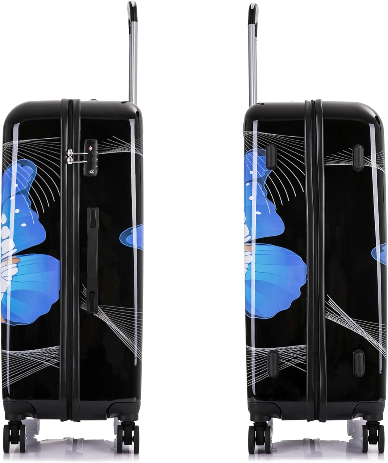 InUSA Black Butterfly Print Luggage with Spinner Wheels | Durable Lightweight Hardside Suitcase | Travel Bag with Handle and Trolley | 28-Inch Large Checked luggage