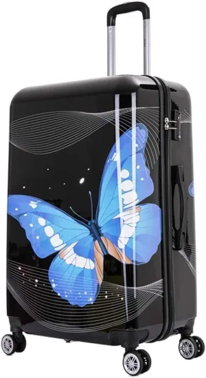 InUSA Black Butterfly Print Luggage with Spinner Wheels | Durable Lightweight Hardside Suitcase | Travel Bag with Handle and Trolley | 28-Inch Large Checked luggage