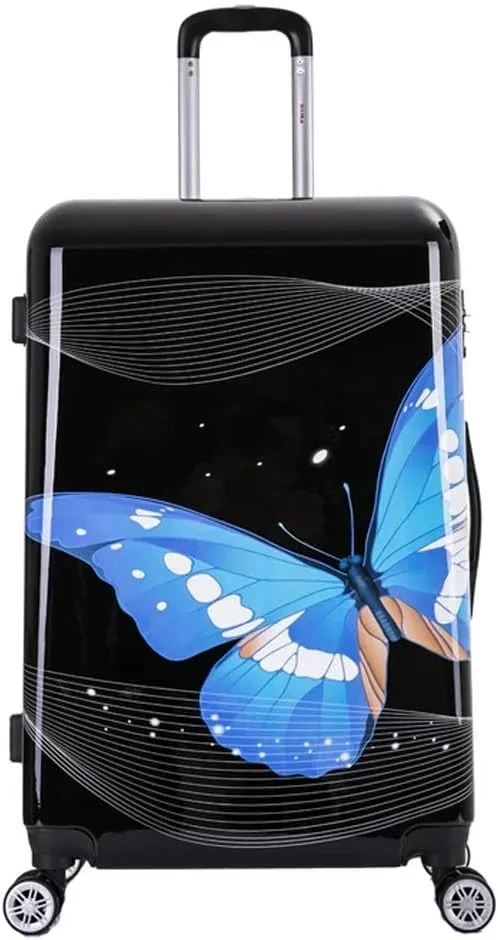 InUSA Black Butterfly Print Luggage with Spinner Wheels | Durable Lightweight Hardside Suitcase | Travel Bag with Handle and Trolley | 28-Inch Large Checked luggage