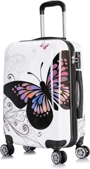 InUSA Butterfly Print Luggage with Spinner Wheels | Durable Lightweight Hardside Suitcase | Travel Bag with Handle and Trolley | 20 Inch Carry-On Spinner Luggage