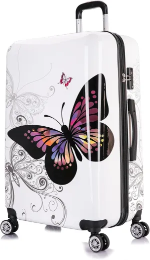 InUSA Butterfly Print Luggage with Spinner Wheels | Durable Lightweight Hardside Suitcase | Travel Bag with Handle and Trolley | 28-Inch Large Checked luggage