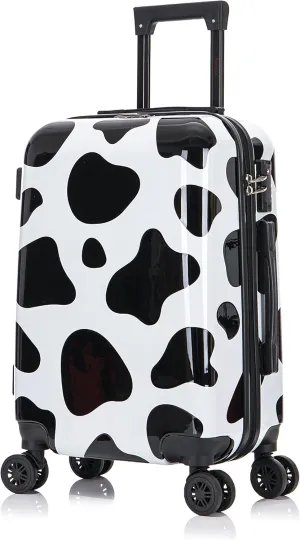 InUSA Cow Print Luggage with Spinner Wheels | Durable Lightweight Hardside Suitcase | Travel Bag with Handle and Trolley | 20-Inch Carry On Small Luggage