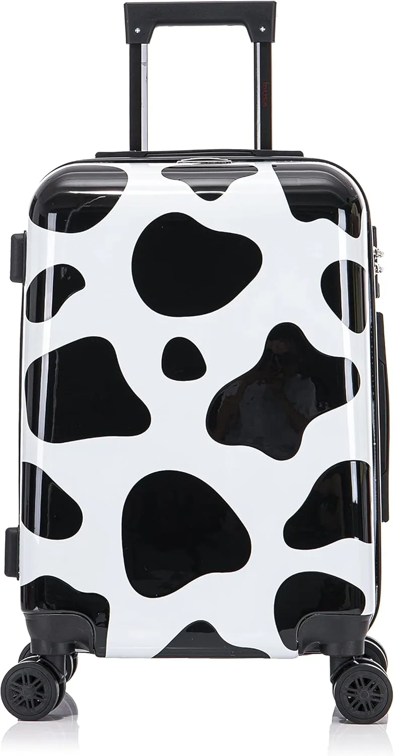 InUSA Cow Print Luggage with Spinner Wheels | Durable Lightweight Hardside Suitcase | Travel Bag with Handle and Trolley | 20-Inch Carry On Small Luggage