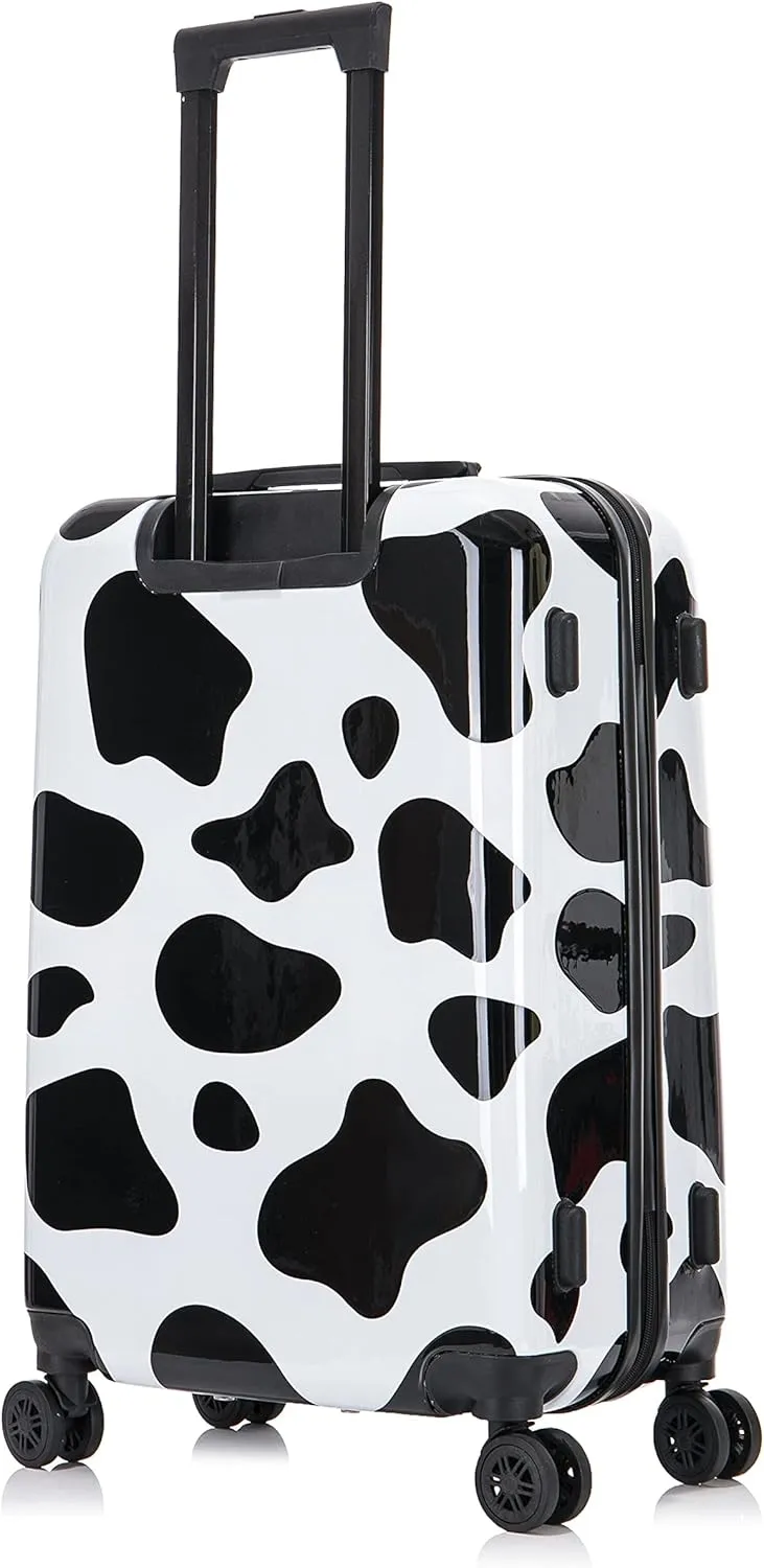 InUSA Cow Print Luggage with Spinner Wheels | Durable Lightweight Hardside Suitcase | Travel Bag with Handle and Trolley | 24-Inch Medium Checked luggage