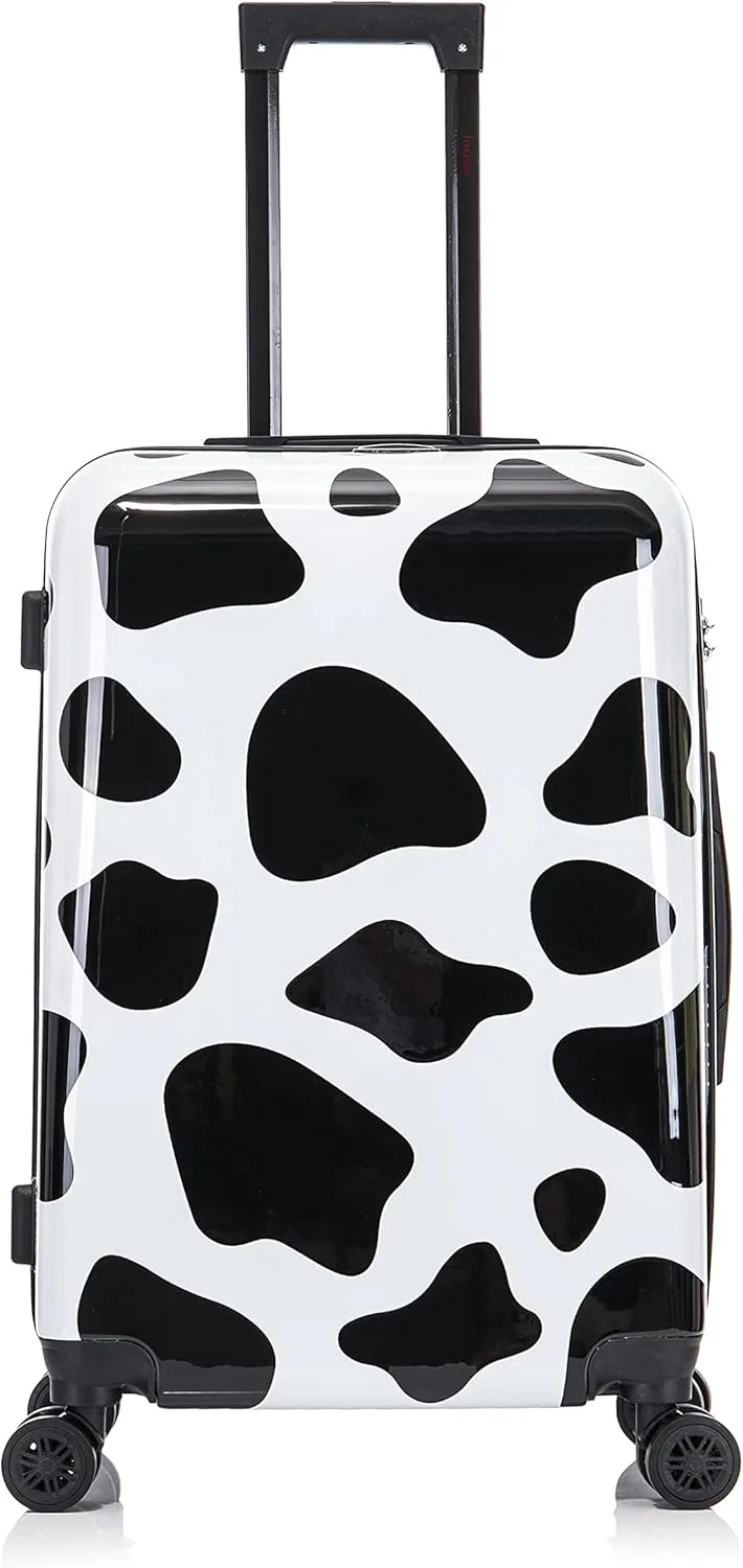 InUSA Cow Print Luggage with Spinner Wheels | Durable Lightweight Hardside Suitcase | Travel Bag with Handle and Trolley | 24-Inch Medium Checked luggage