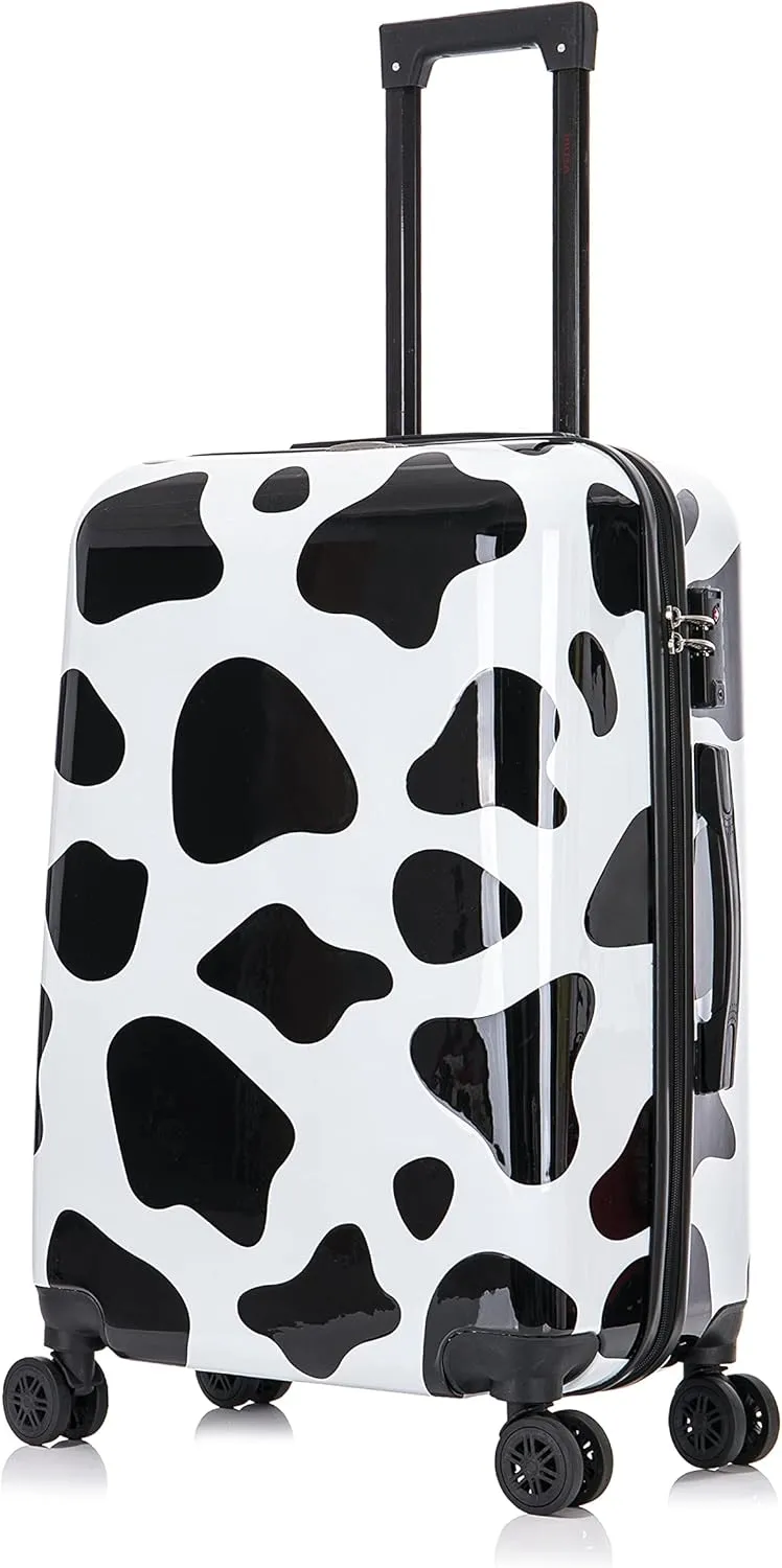 InUSA Cow Print Luggage with Spinner Wheels | Durable Lightweight Hardside Suitcase | Travel Bag with Handle and Trolley | 24-Inch Medium Checked luggage