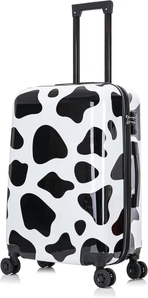 InUSA Cow Print Luggage with Spinner Wheels | Durable Lightweight Hardside Suitcase | Travel Bag with Handle and Trolley | 24-Inch Medium Checked luggage