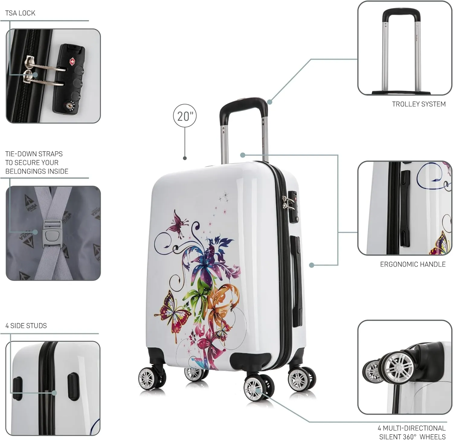 InUSA Fusion Print Luggage with Spinner Wheels | Durable Lightweight Hardside Suitcase | Travel Bag with Handle and Trolley | 20 Inch Carry-On Spinner Luggage