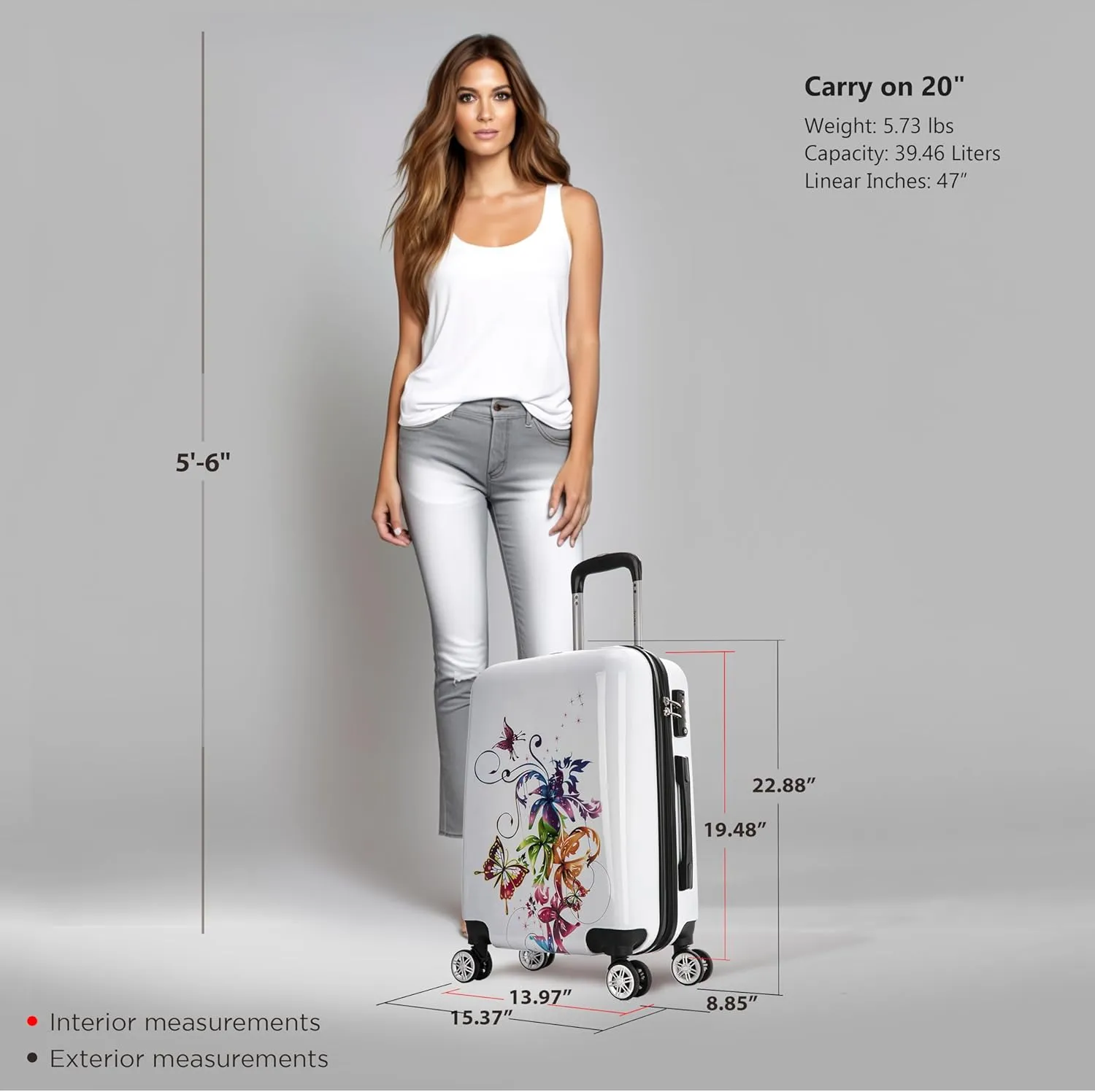 InUSA Fusion Print Luggage with Spinner Wheels | Durable Lightweight Hardside Suitcase | Travel Bag with Handle and Trolley | 20 Inch Carry-On Spinner Luggage
