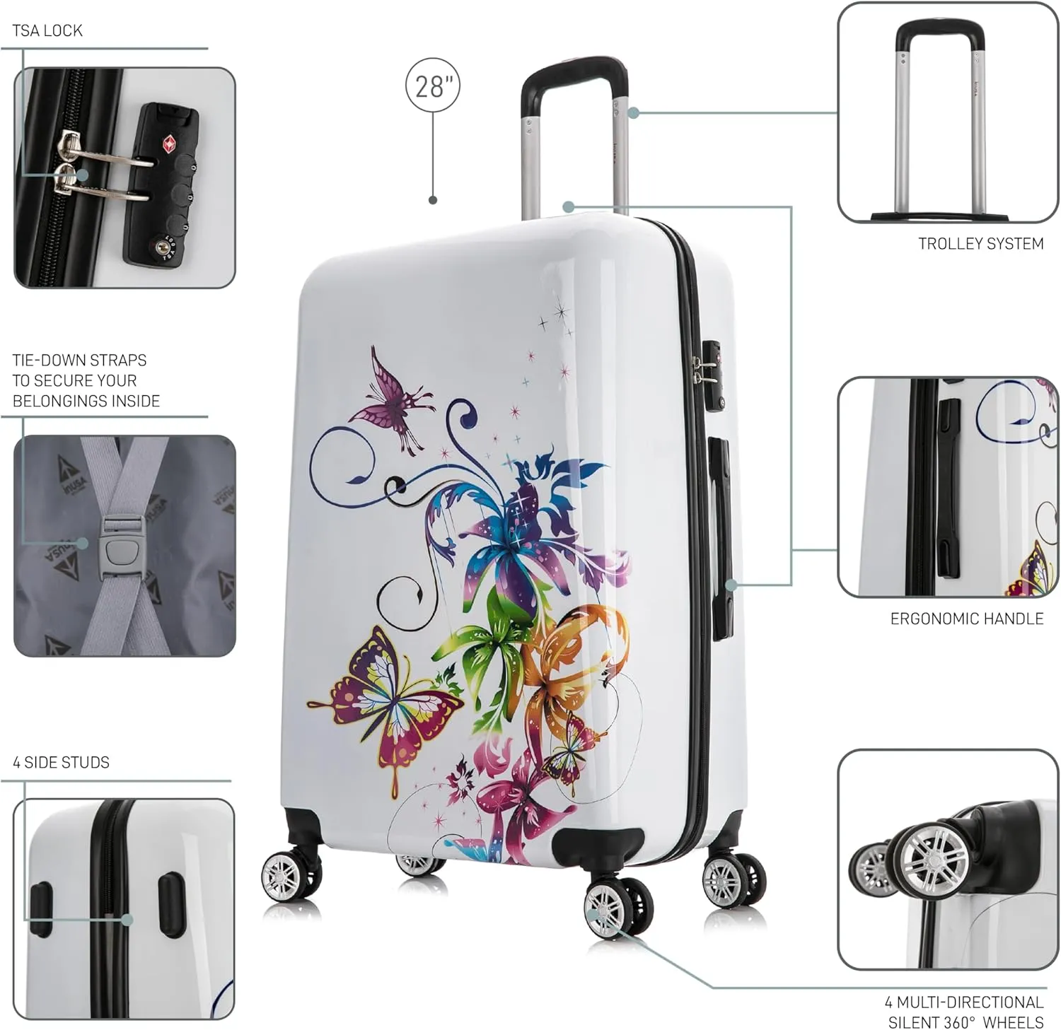 InUSA Fusion Print Luggage with Spinner Wheels | Durable Lightweight Hardside Suitcase | Travel Bag with Handle and Trolley | 28-Inch Large Checked luggage