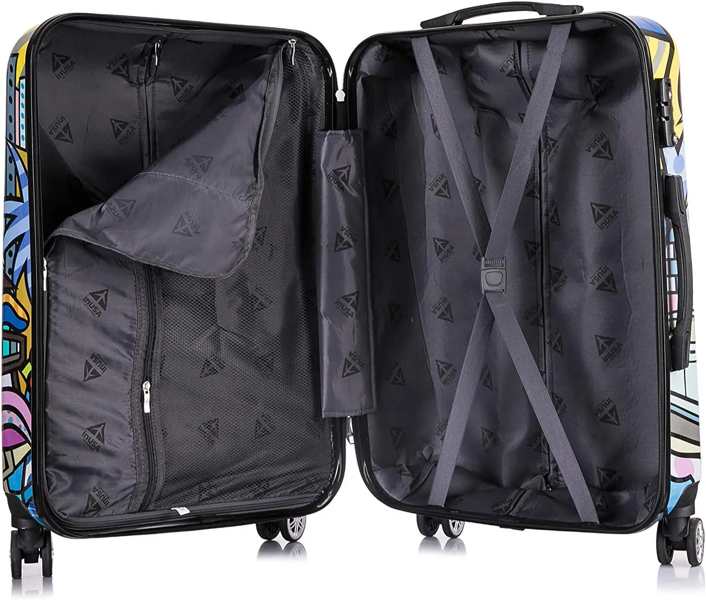 InUSA Hollywood Print Luggage with Spinner Wheels | Durable Lightweight Hardside Suitcase | Travel Bag with Handle and Trolley | 20 Inch Carry-On Spinner Luggage