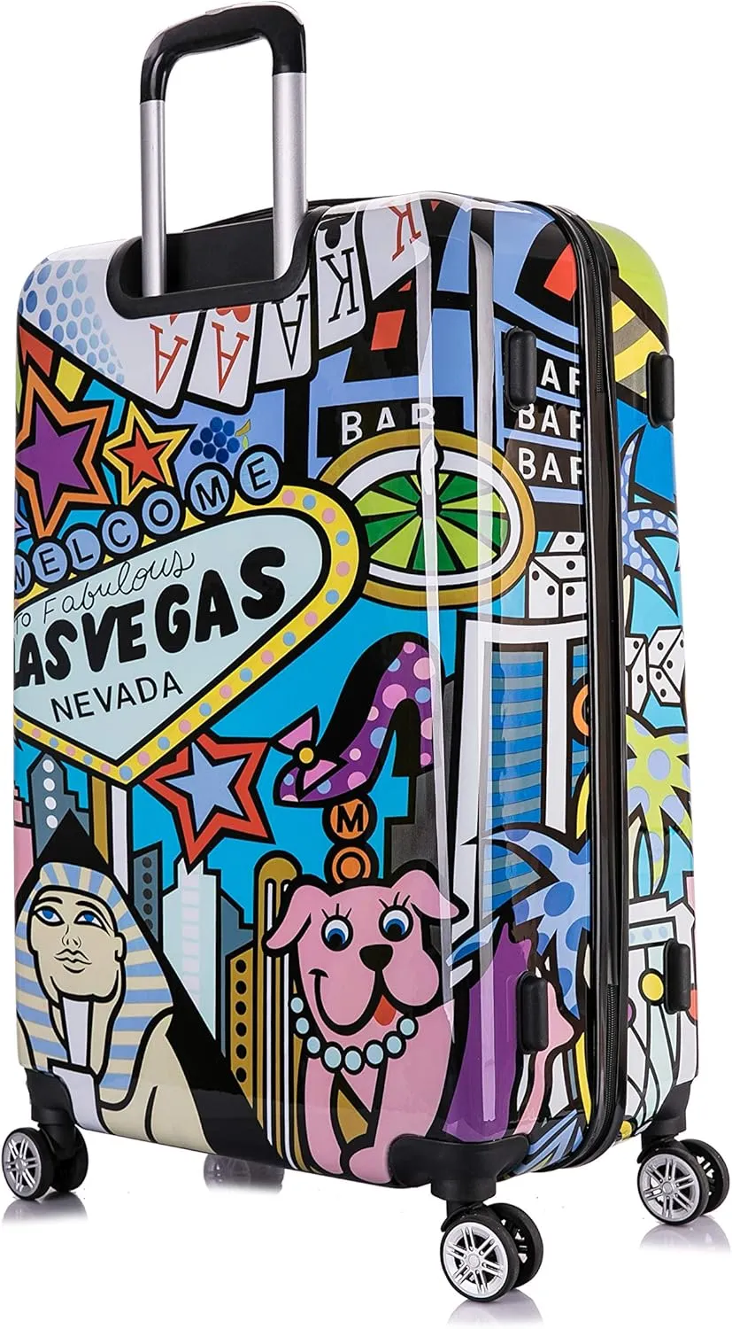 InUSA Las Vegas Print Luggage with Spinner Wheels | Durable Lightweight Hardside Suitcase | Travel Bag with Handle and Trolley | 28-Inch Large Checked luggage