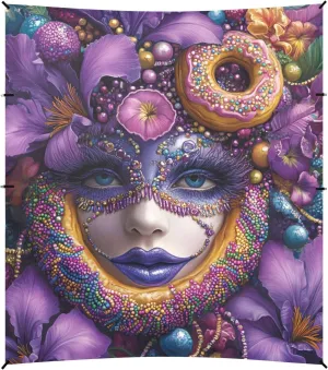 Irises Beads Mask Doughnut Hat Mardi Gras Foldable Beach Canopy UPF50  Protection Waterproof Portable Sun Shelter with Sand Pockets for Family Trips, Picnics & Camping