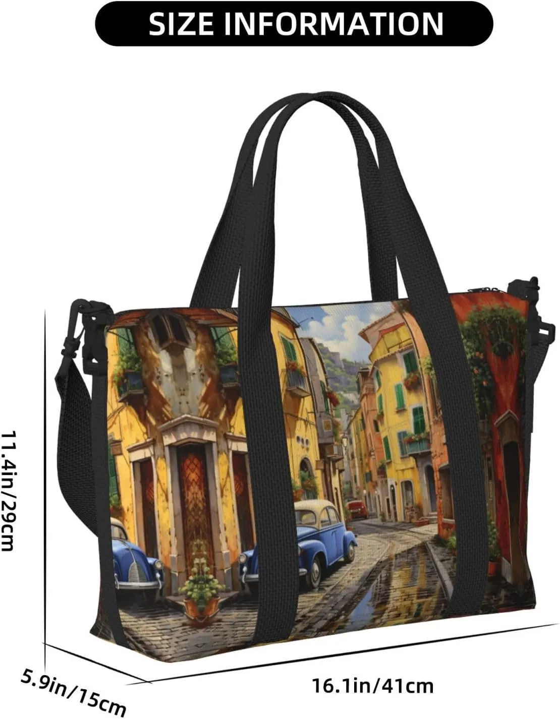 Italian Street Women Travel Duffel Bag, Large Weekender Carry-On Tote, Gym Workout Bag,Mommy Hospital Bag