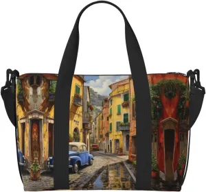 Italian Street Women Travel Duffel Bag, Large Weekender Carry-On Tote, Gym Workout Bag,Mommy Hospital Bag