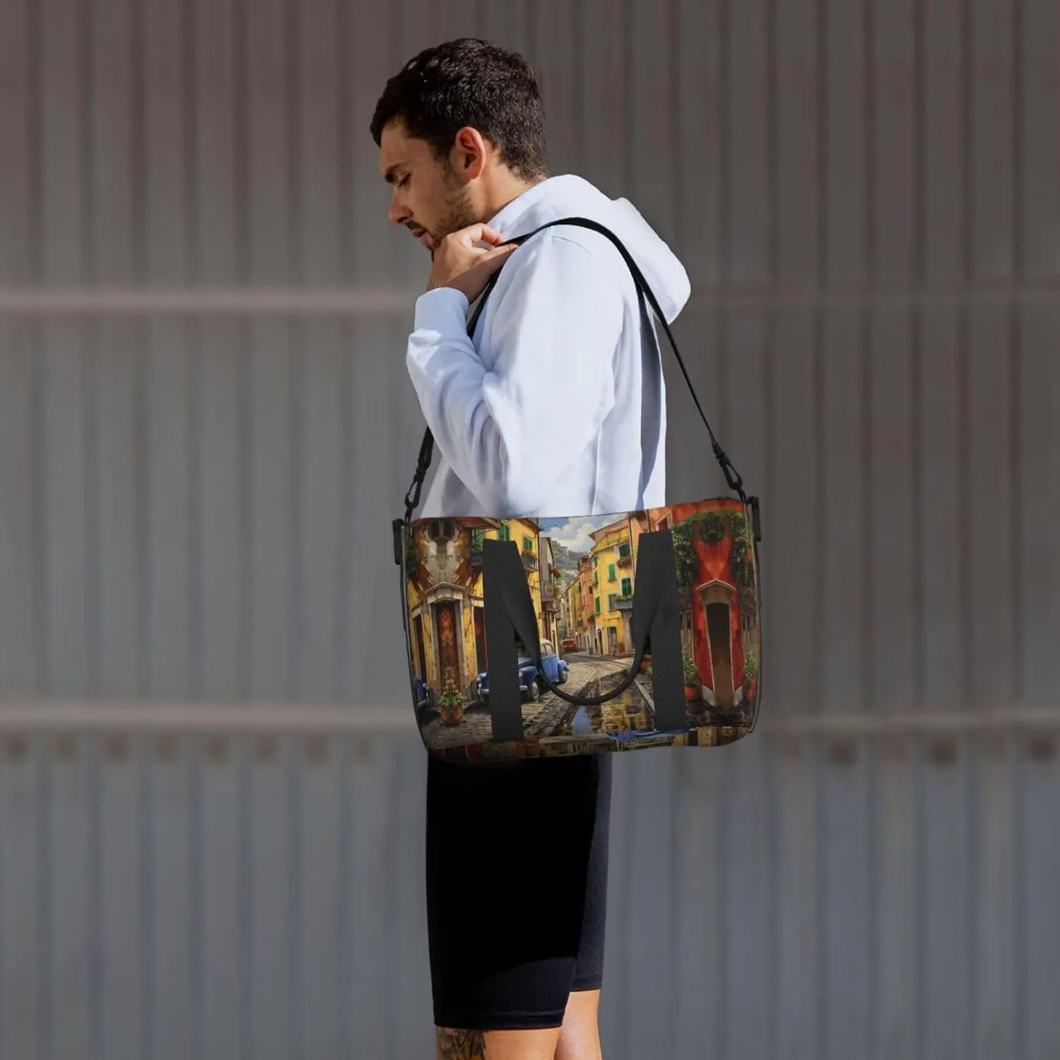 Italian Street Women Travel Duffel Bag, Large Weekender Carry-On Tote, Gym Workout Bag,Mommy Hospital Bag