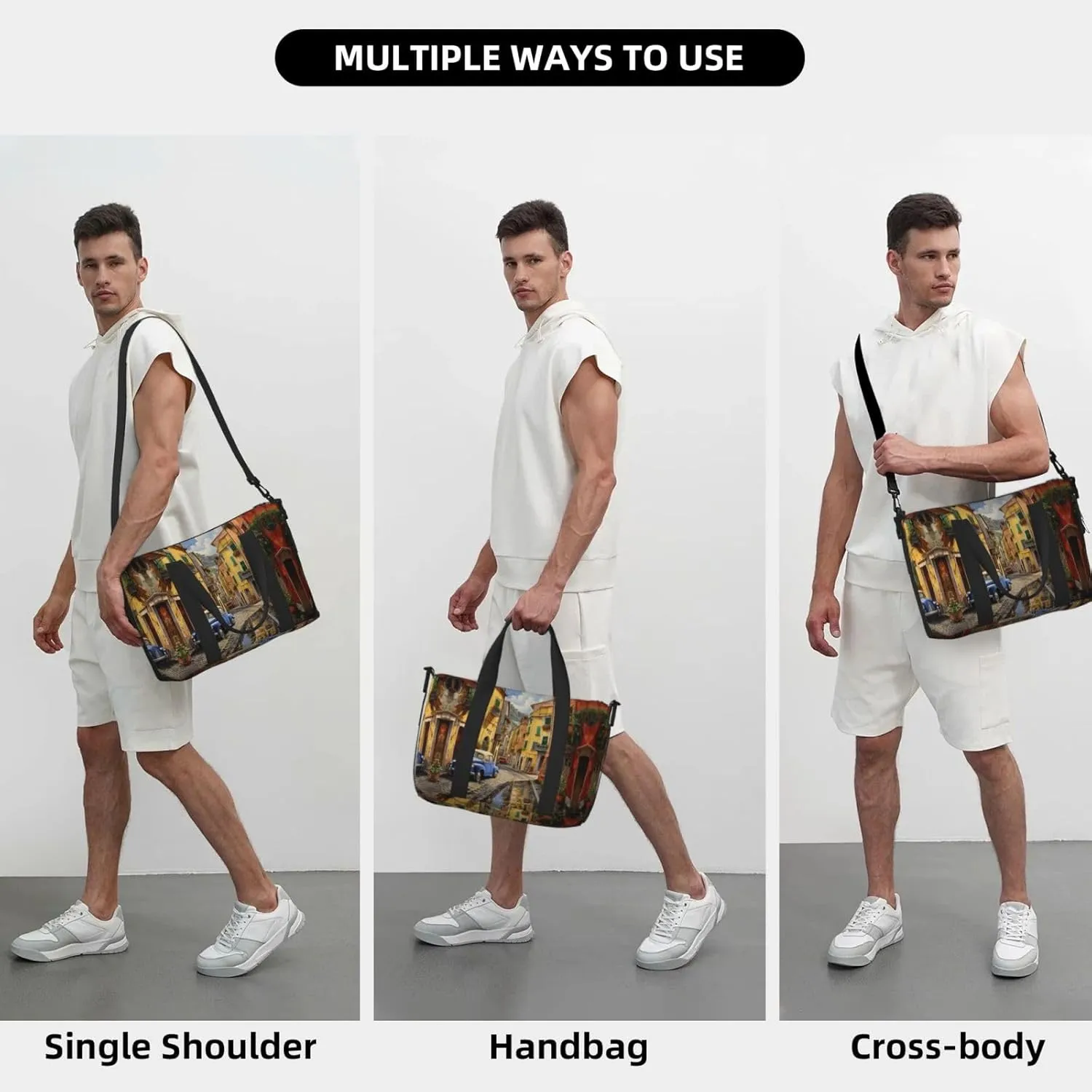 Italian Street Women Travel Duffel Bag, Large Weekender Carry-On Tote, Gym Workout Bag,Mommy Hospital Bag