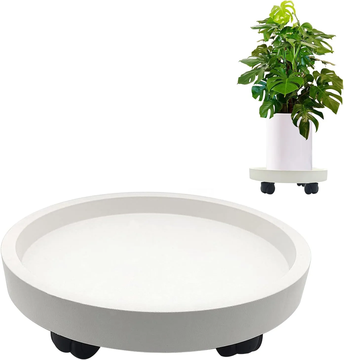 itechpanda Outdoor Roll Around Plant Caddy with Wheeled Planter Pallet, Heavy Duty Plant Tray Round Planter Trolly for Moving Large Potted Trees,Ceramic Heavy Plants (Large)