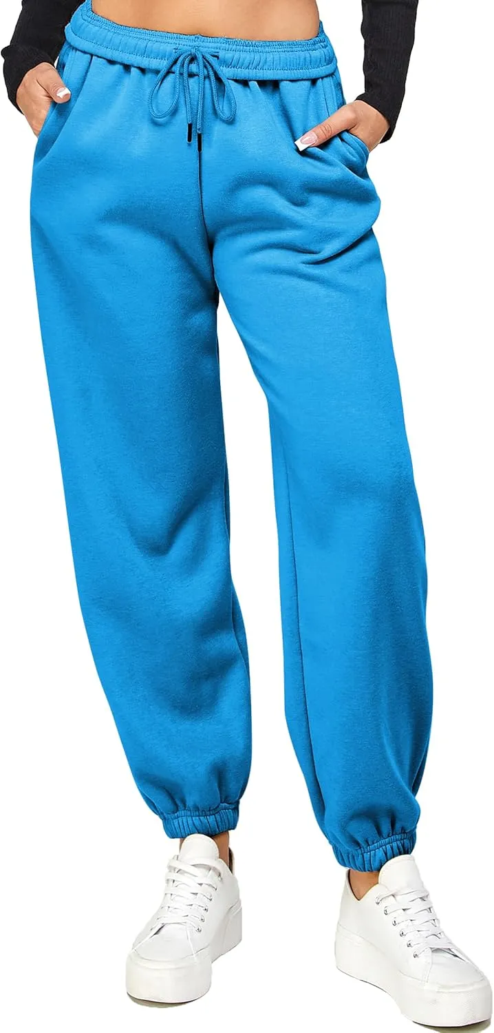 IUUI Women's High Waisted Fleece Sweatpants - Casual Baggy Joggers with Pockets, Foldable Warm Lounge Pants
