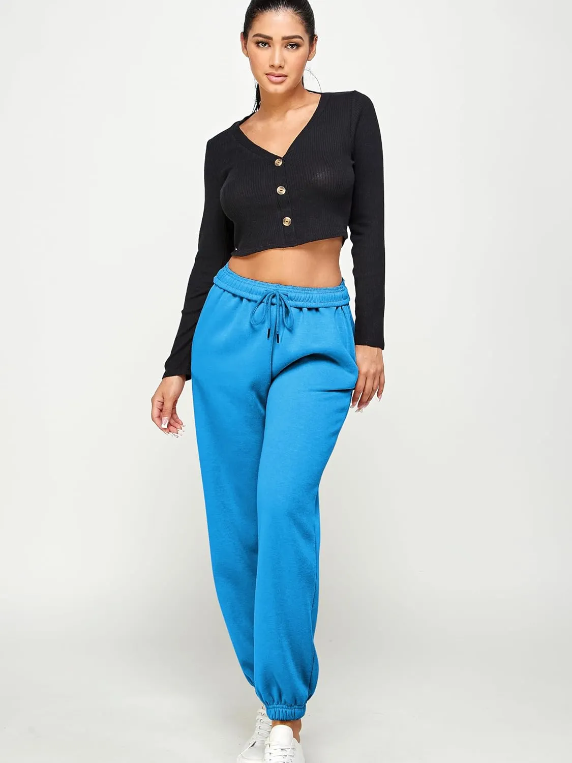 IUUI Women's High Waisted Fleece Sweatpants - Casual Baggy Joggers with Pockets, Foldable Warm Lounge Pants