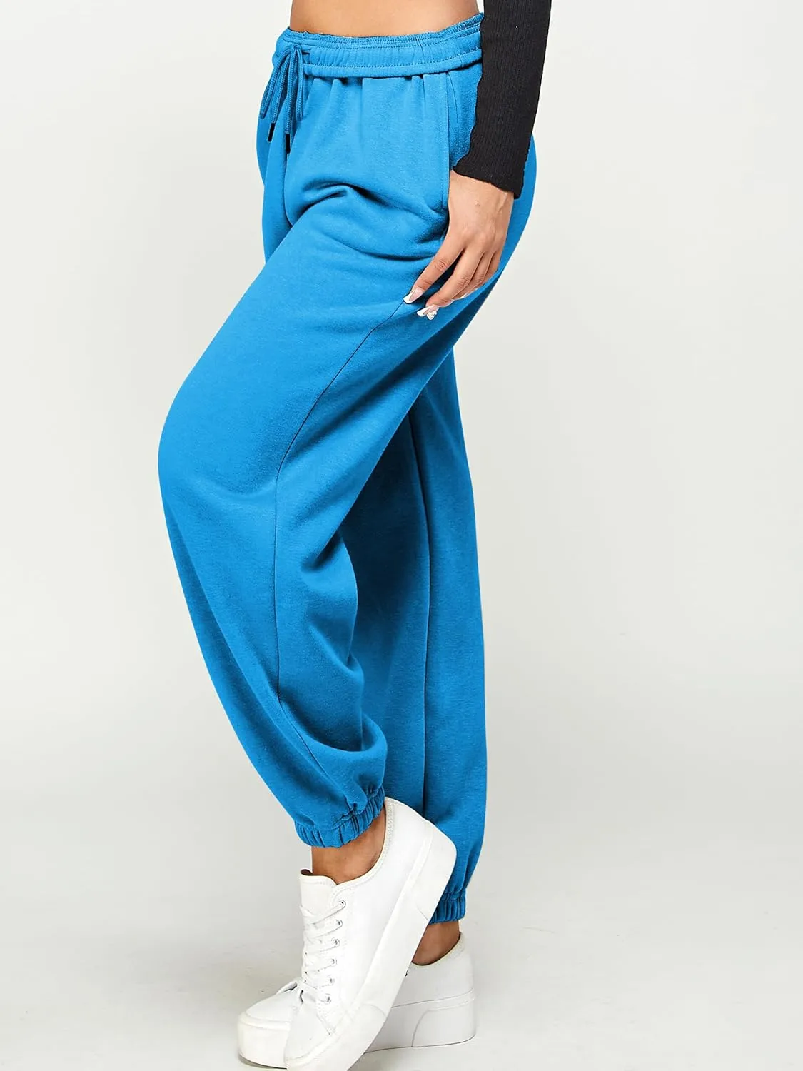 IUUI Women's High Waisted Fleece Sweatpants - Casual Baggy Joggers with Pockets, Foldable Warm Lounge Pants