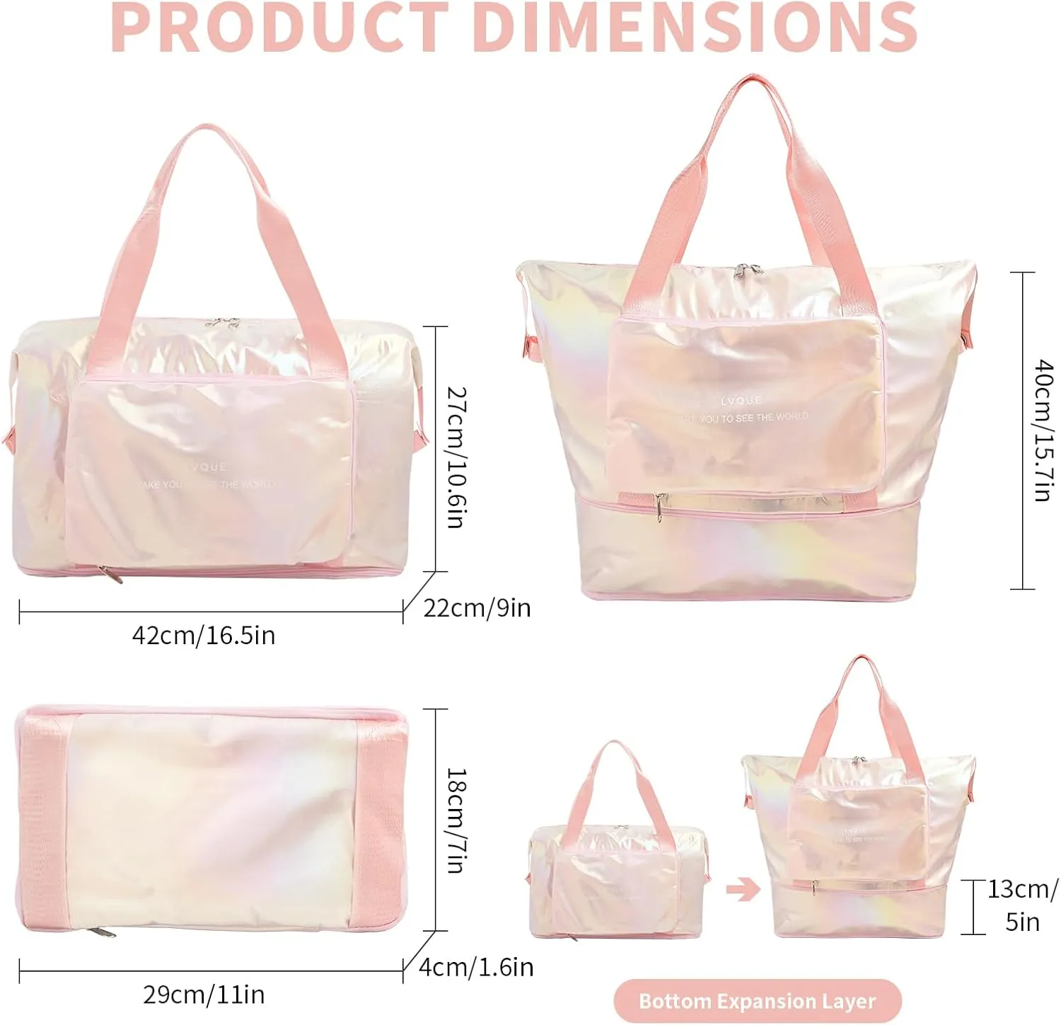 IwIeIaIrI Travel Sports Duffel Bags Gym Bag for Women Weekender Bags Carry On Duffel Bag with Shoe Compartment Weekender Overnight Bag with Wet Pocket Foldable Travel Tote Bag Pink